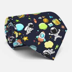 Cool Outer Space Theme - Astronauts & Rocket Ships Neck Tie