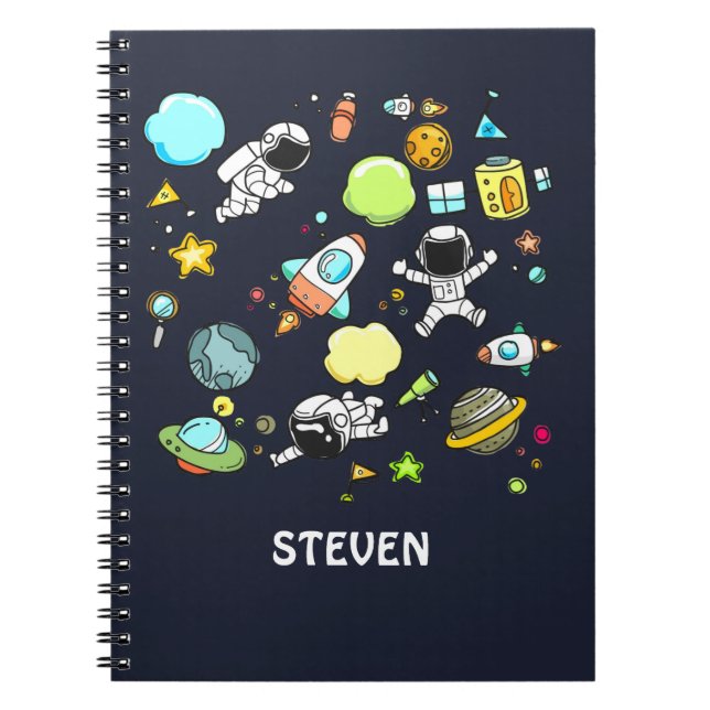 Cool Outer Space Theme - Astronauts & Rocket Ships Notebook (Front)
