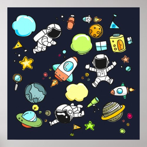 Cool Outer Space Theme _ Astronauts  Rocket Ships Poster