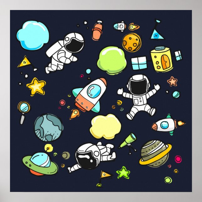 Cool Outer Space Theme - Astronauts & Rocket Ships Poster (Front)
