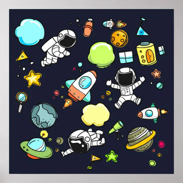 Cool Outer Space Theme - Astronauts & Rocket Ships Poster | Zazzle