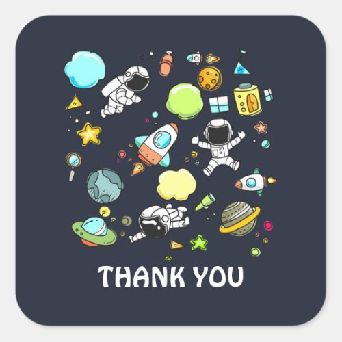 Cool Outer Space Theme _ Astronauts  Rocket Ships Square Sticker