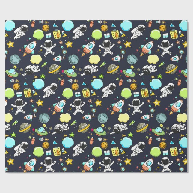 Cool Outer Space Theme - Astronauts & Rocket Ships Wrapping Paper (Flat)