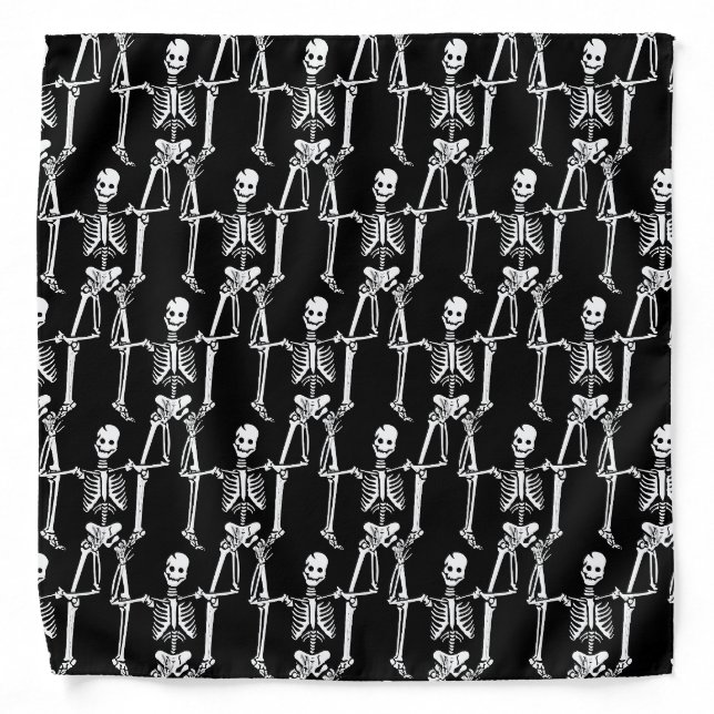 Cool Overlapping Skeletons Pattern on Black Bandana (Front)
