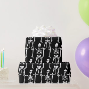 Cool Overlapping Skeletons Pattern on Black Wrapping Paper