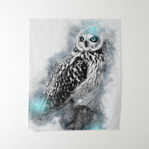 Cool Owl   Abstract Watercolor Owl   Clolorful Gif Tapestry