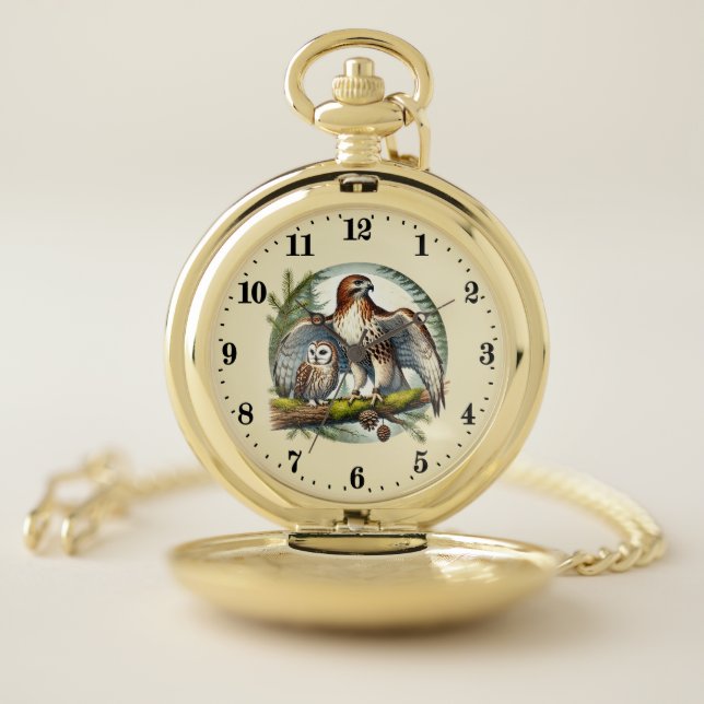 Cool owl and eagle bird lovers pocket watch (Inside)