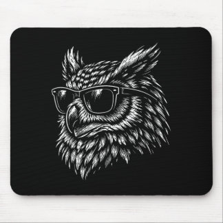 Cool owl bird with sunglasses vintage ink retro mouse pad