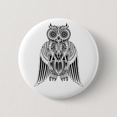 Cool Owl tribal style patterned illustration Pinback Button