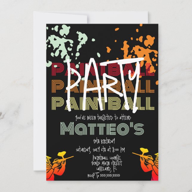 Cool Paintball Birthday Teen Party Invitation (Front)