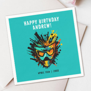 Cool Paintball Mask Splatter Turquoise Teen Party Napkins
