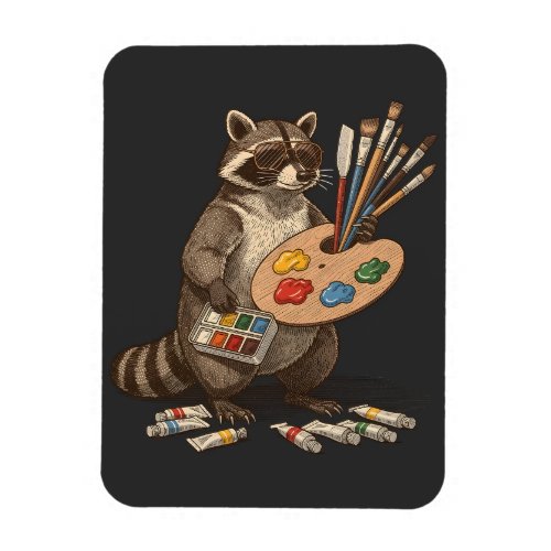 Cool Painter Raccoon Illustration Magnet