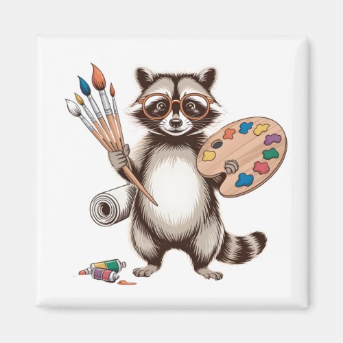 Cool Painter Raccoon Illustration Magnet