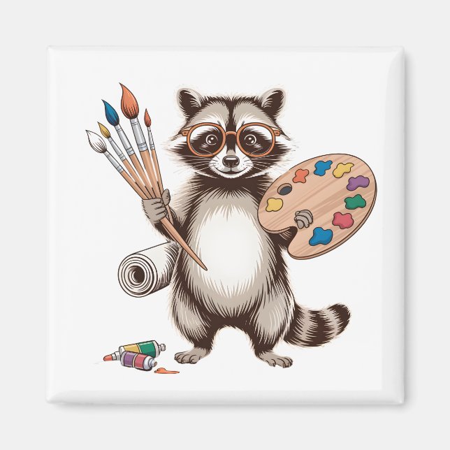 Cool Painter Raccoon Illustration Magnet (Front)