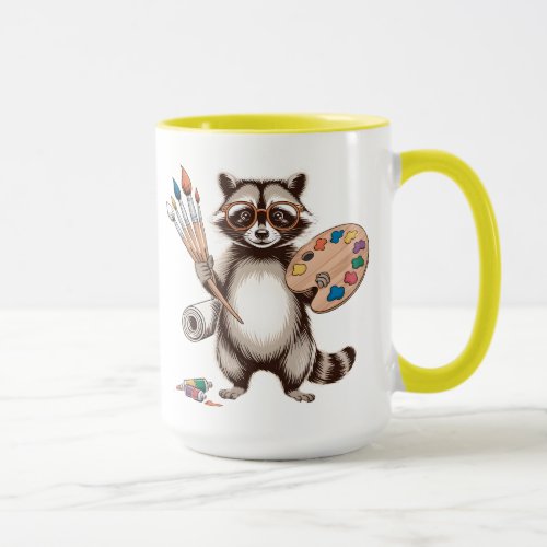 Cool Painter Raccoon Illustration Mug