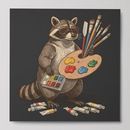 Cool Painter Raccoon Illustration Peel And Stick Photo Tile