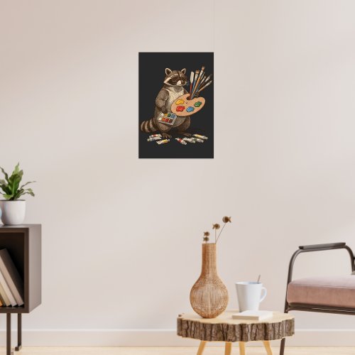 Cool Painter Raccoon Illustration Poster