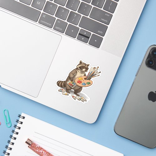 Cool Painter Raccoon Illustration Sticker