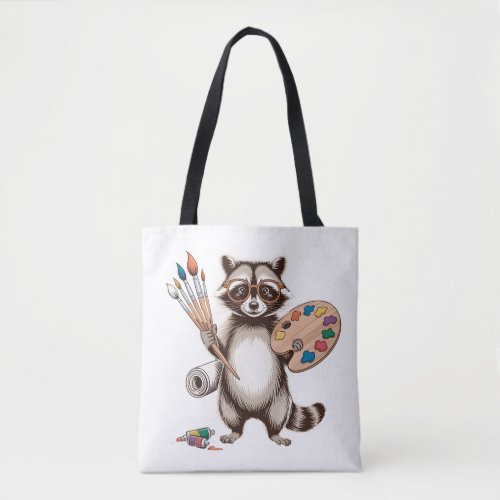Cool Painter Raccoon Illustration Tote Bag