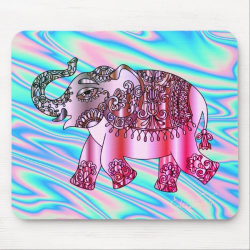 Cool Paisley Floral Elephant Holographic Mouse Pad