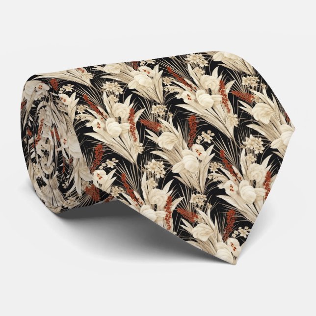 Cool Pampas Grass tiled pattern Neck Tie (Rolled)