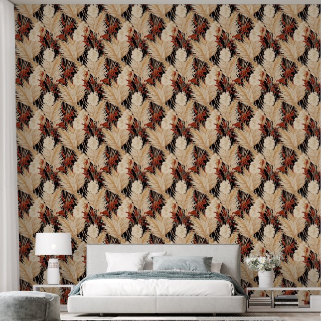 Cool pampas grass tiled pattern wallpaper  (Bedroom)