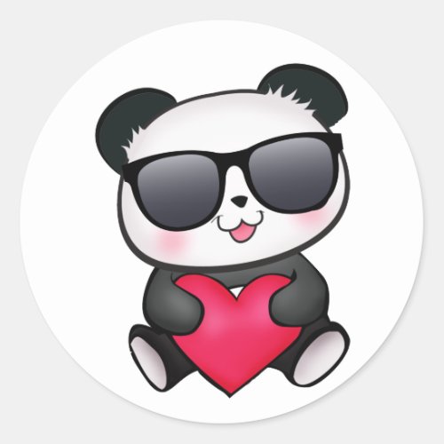 Cool Panda Bear Sunglasses Valentines Day Heart Classic Round Sticker