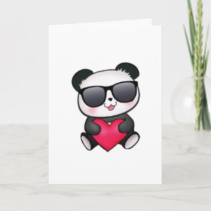 Cool Panda Bear Sunglasses Valentine's Day Heart Holiday Card