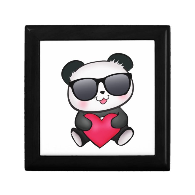 Cool Panda Bear Sunglasses Valentine's Day Heart Jewelry Box (Front)
