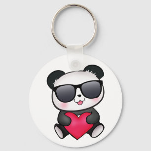 Cool Panda Bear Sunglasses Valentine's Day Heart Keychain