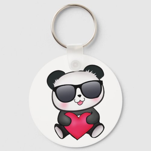 Cool Panda Bear Sunglasses Valentines Day Heart Keychain