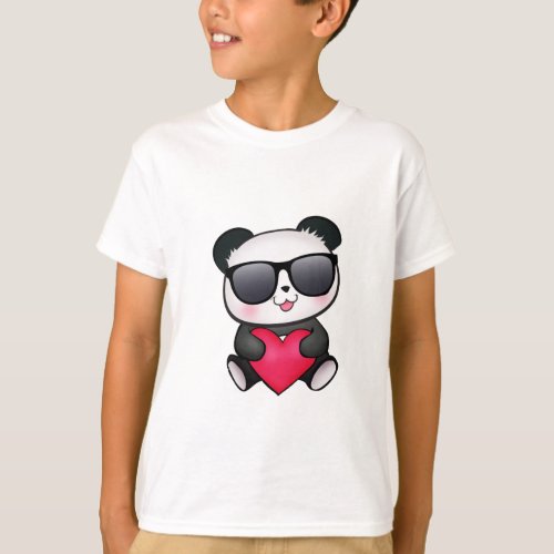 Cool Panda Bear Sunglasses Valentines Day Heart T_Shirt