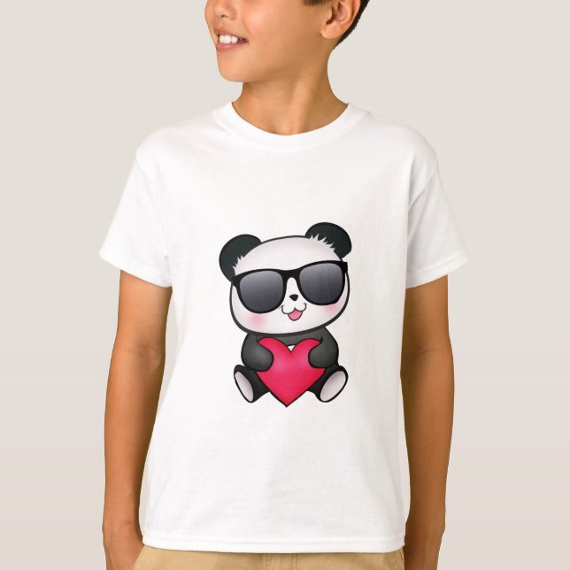 Cool Panda Bear Sunglasses Valentine's Day Heart T-Shirt (Front)