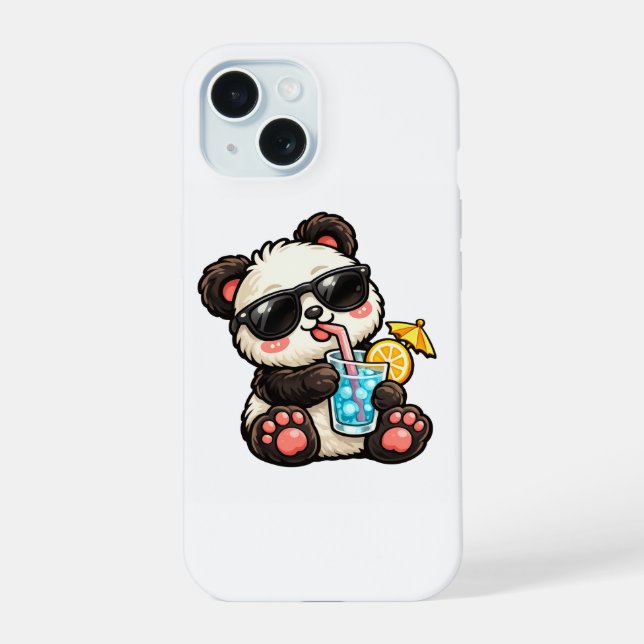 Cool Panda Drink iPhone 15 Case (Back)