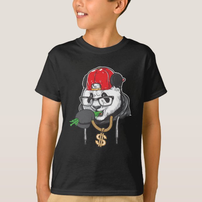 Cool Panda In Sunglasses Eating Bamboo T-Shirt (Front)