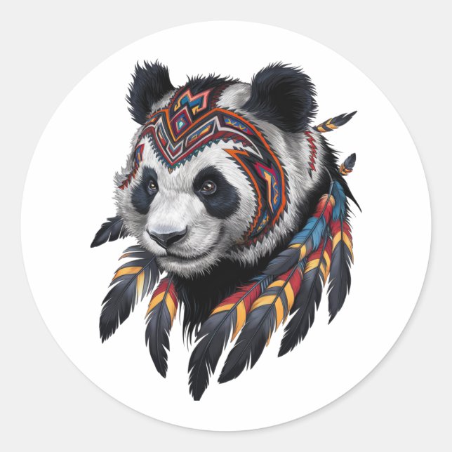 Cool Panda in Tribal Art Classic Round Sticker (Front)