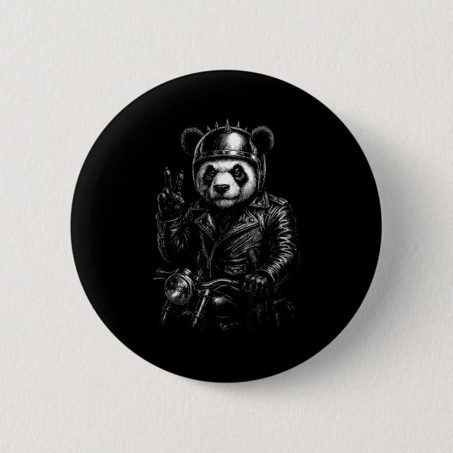 Cool Panda Punk Peace Sign Motorcycle  Button (Front)