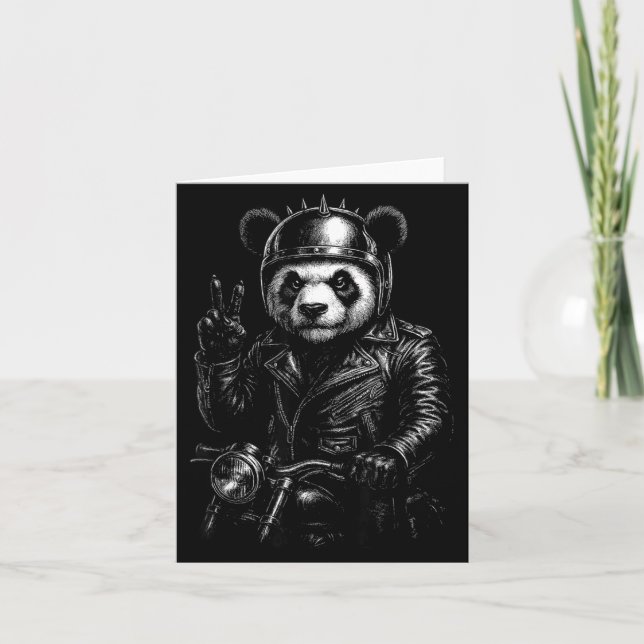Cool Panda Punk Peace Sign Motorcycle  Card (Front)