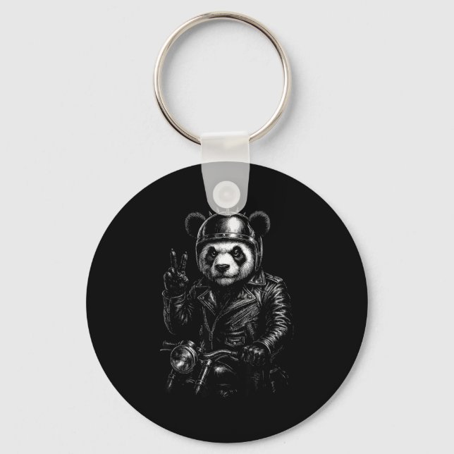 Cool Panda Punk Peace Sign Motorcycle  Keychain (Front)