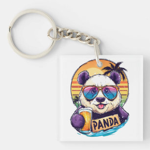 Cool Panda: Retro Summer & Beer Vibes Keychain