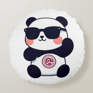 Cool Panda with Shades Round Pillow