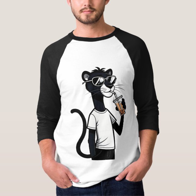 Cool Panther Graphic Tee – Funny Bubble Tea Shirt  (Front)