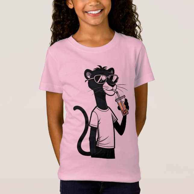 Cool Panther Graphic Tee – Funny Bubble Tea Shirt  (Front)