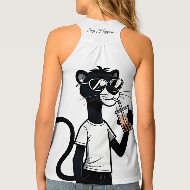 Cool Panther Graphic Tee – Funny Bubble Tea Shirt  (Back)