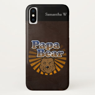Cool Papa Bear, Brown/Blue/Gold Dad Gift iPhone X Case