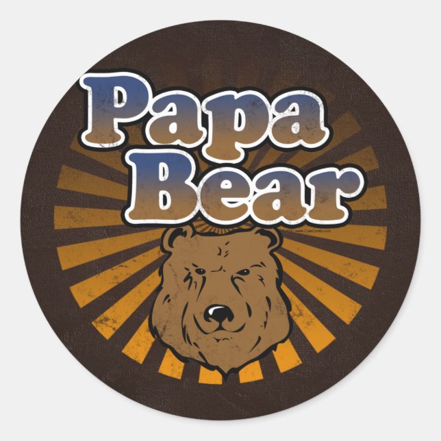 Cool Papa Bear, Brown/Blue/Gold Dad Gift Classic Round Sticker (Front)