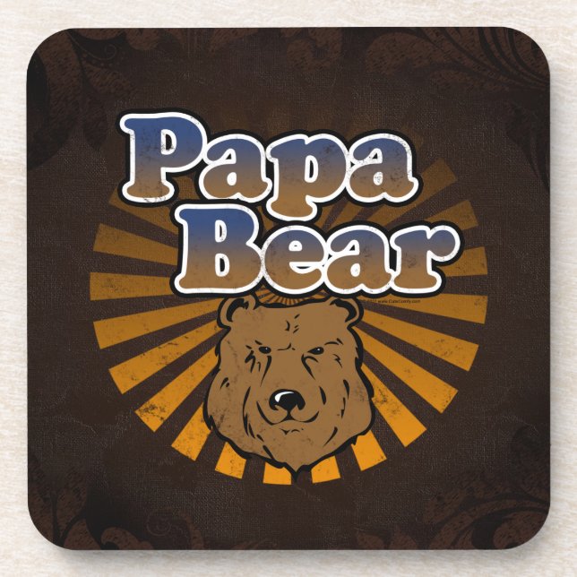 Cool Papa Bear, Brown/Blue/Gold Dad Gift Coaster (Front)