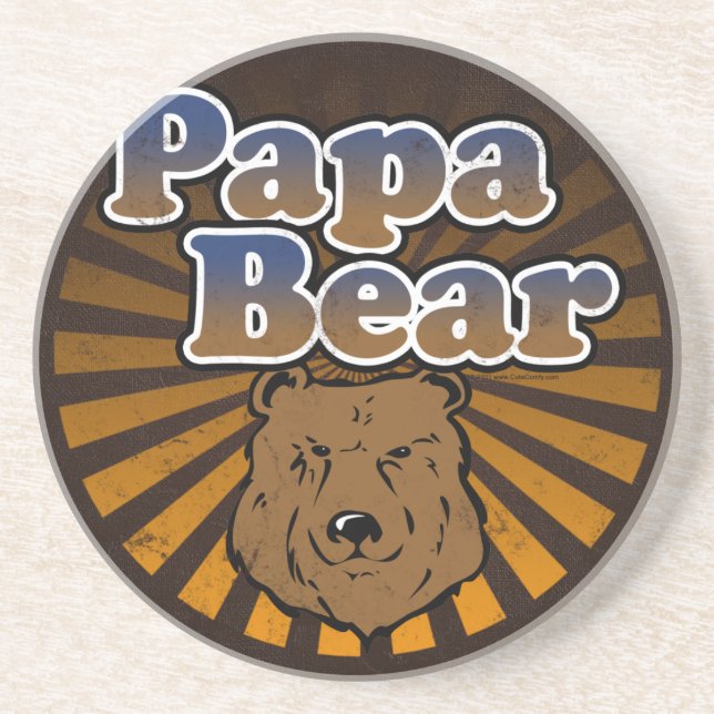 Cool Papa Bear, Brown/Blue/Gold Dad Gift Drink Coaster (Front)