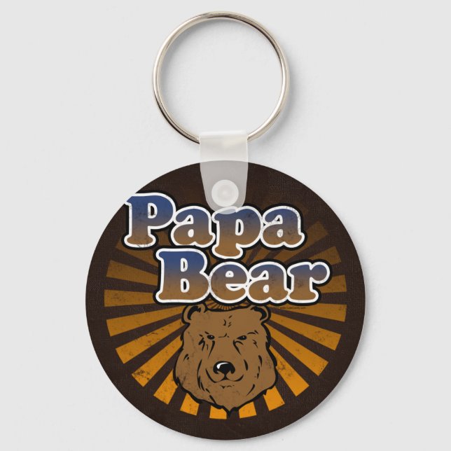 Cool Papa Bear, Brown/Blue/Gold Dad Gift Keychain (Front)