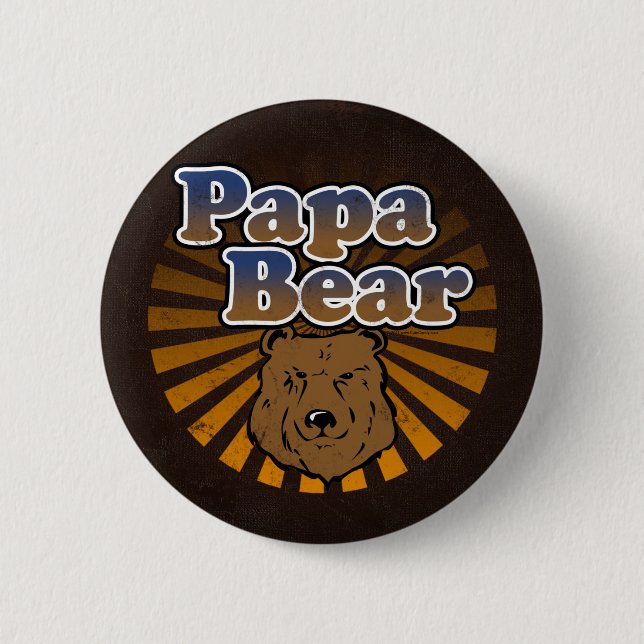 Cool Papa Bear, Brown/Blue/Gold Dad Gift Pinback Button (Front)